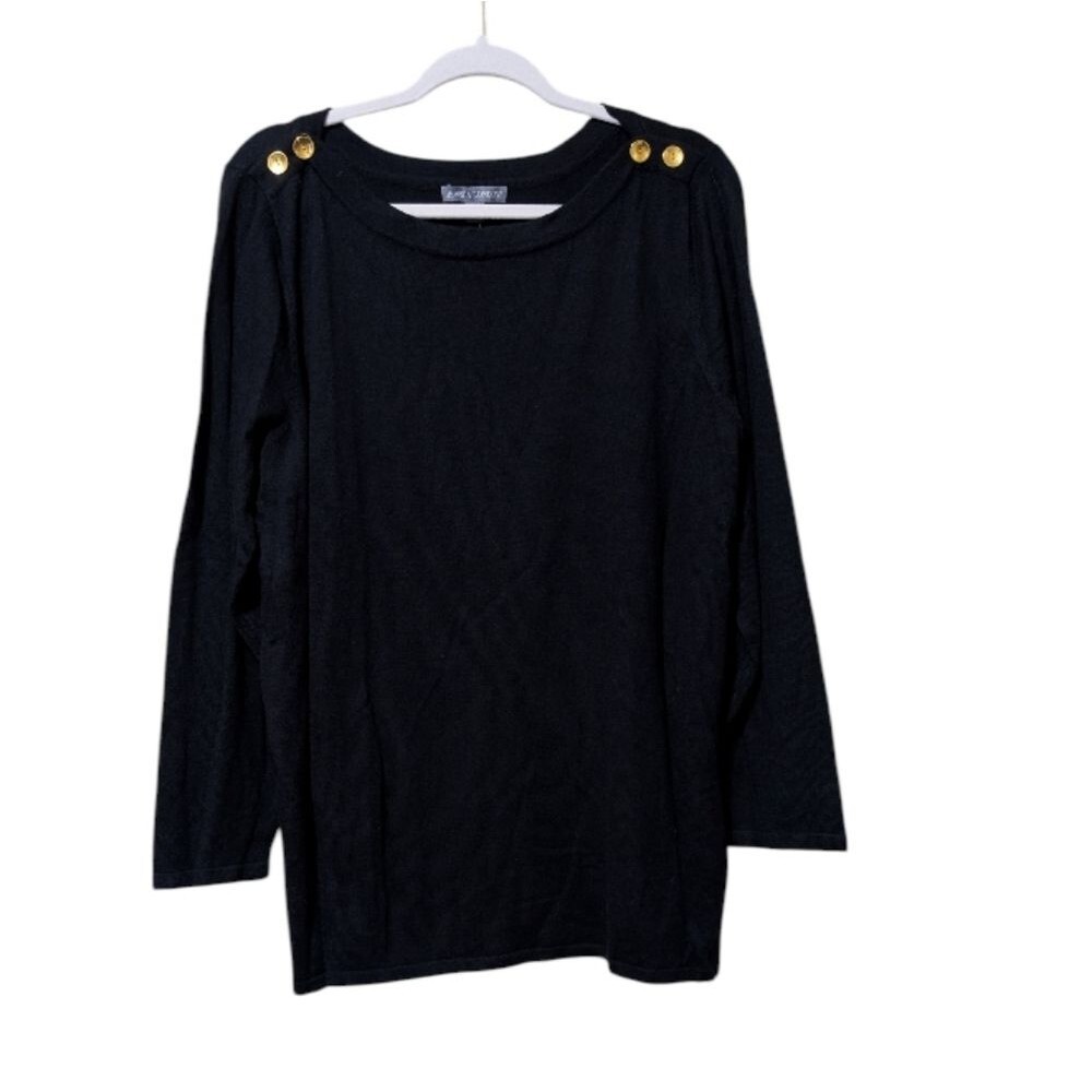 Jessica London Black Boatneck Tunic Sweater Top Gold Button Shoulder Detail 22